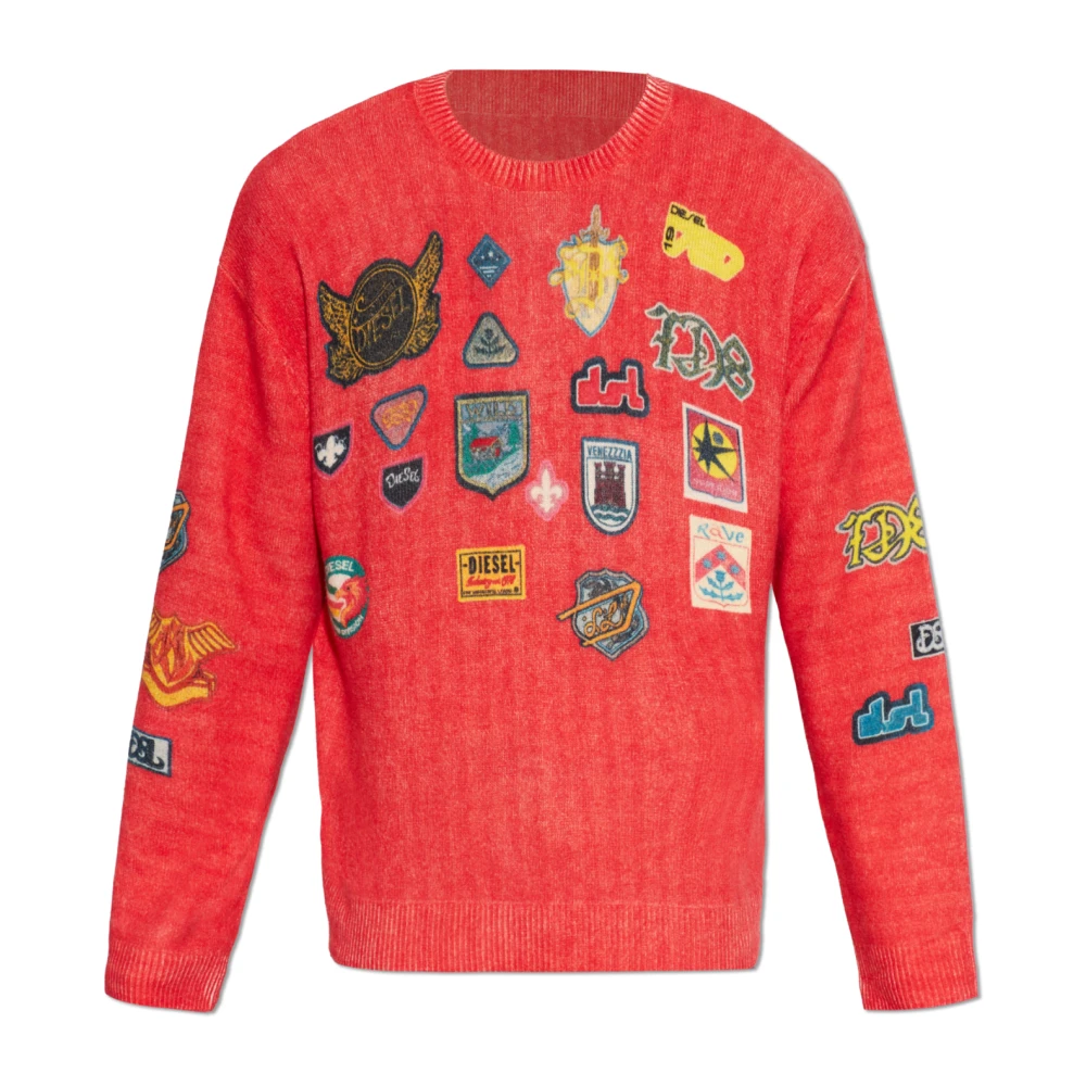 Diesel K-Patcy Jumper - Male - Round-Neck Knitwear - Red - M - Knitwear