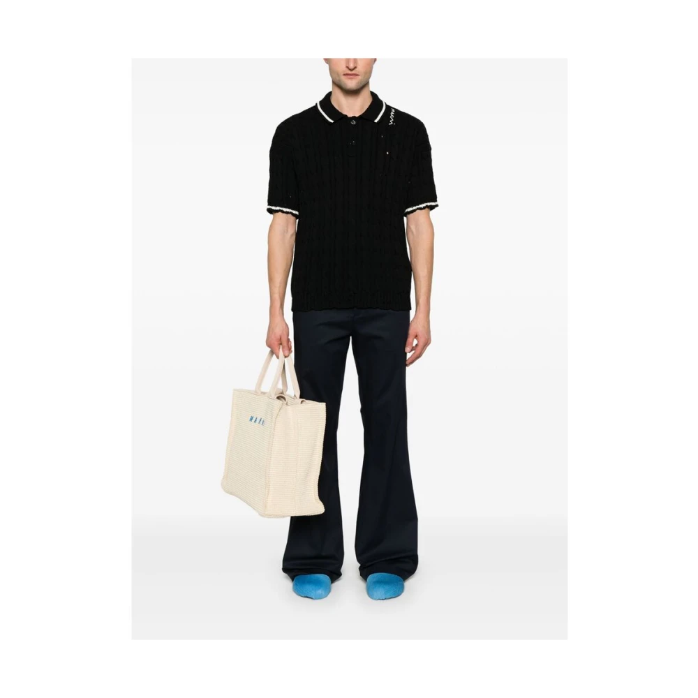 Marni Zwarte Geborduurde Logo Trui Black Heren