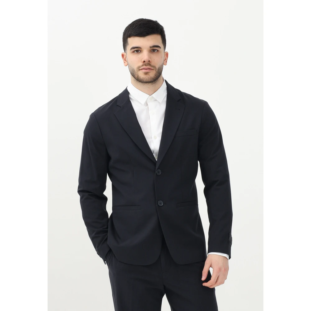 Armani Exchange Blauw Single-Breasted Jas Hedendaags Ontwerp Blue Heren