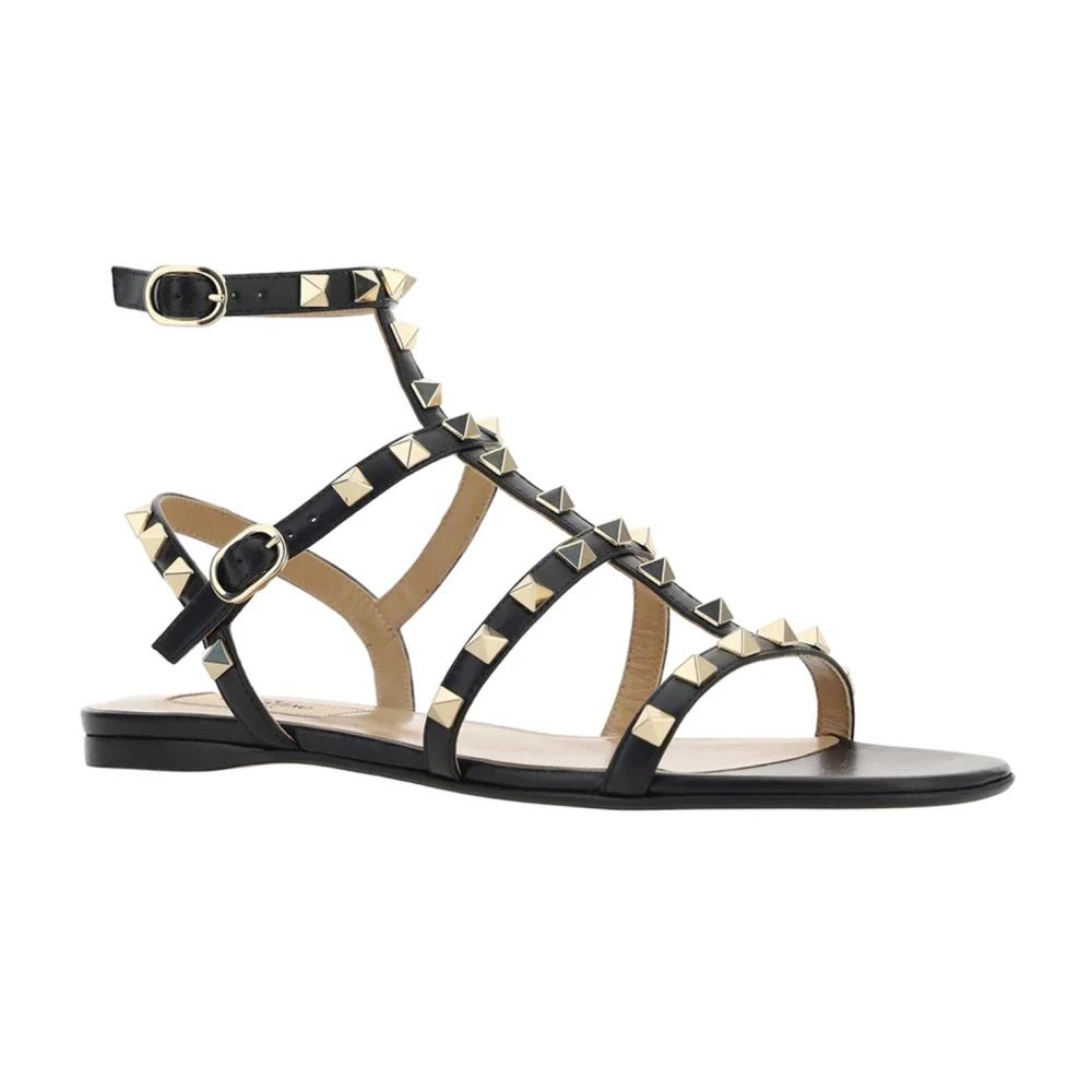 Valentino Garavani Zwarte Leren Sandalen met Studs Black Dames