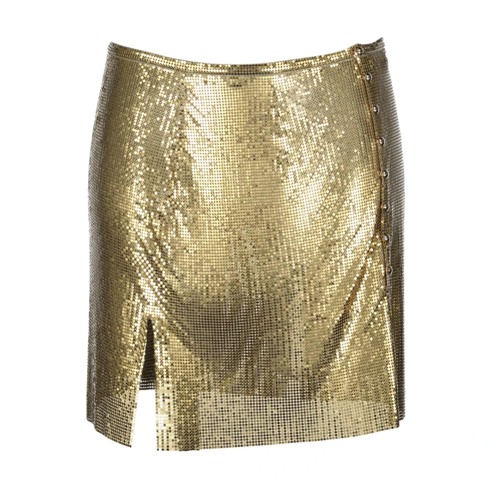 Rabanne Women's Yellow Short Skirts, S, Golden Mesh Mini Skirt