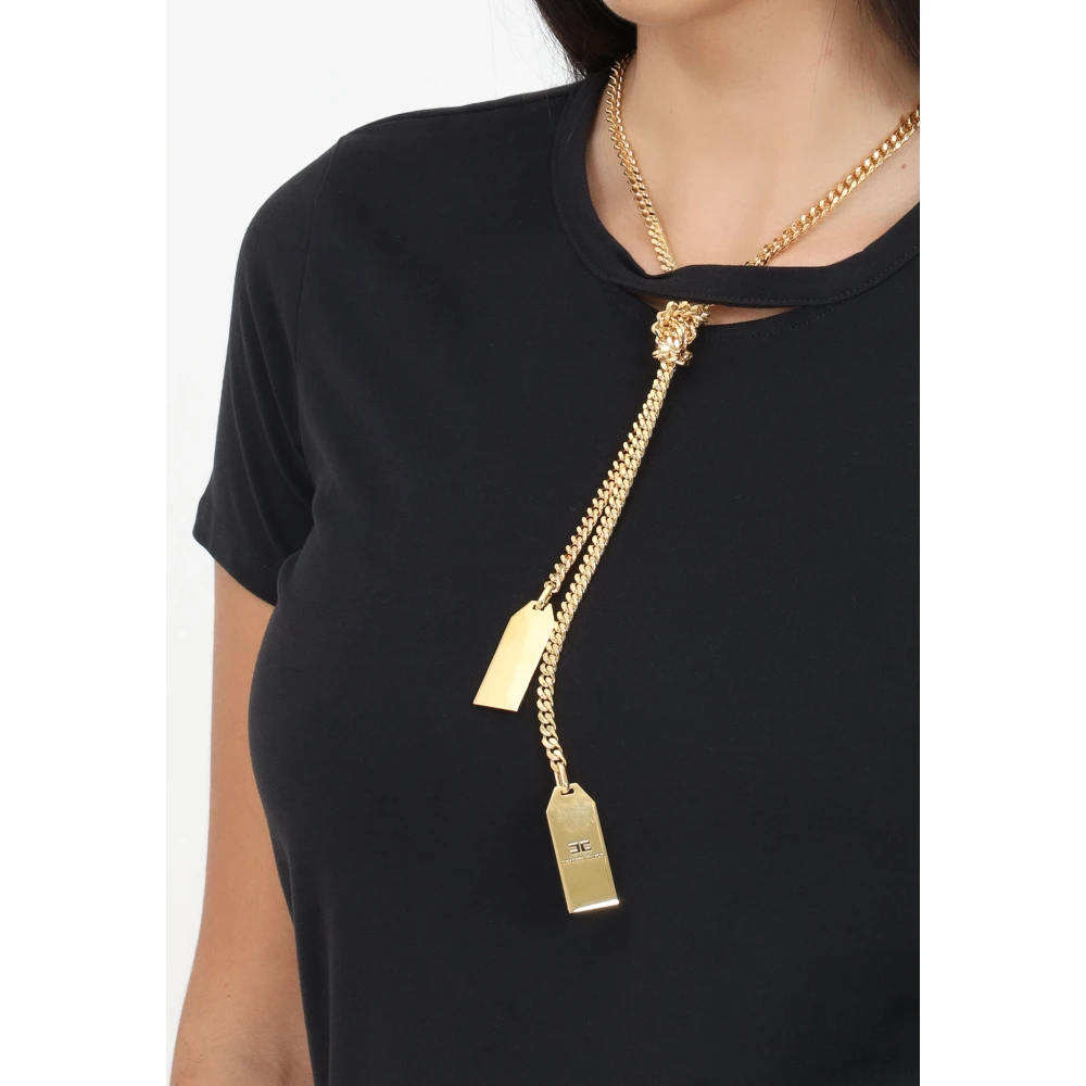 Elisabetta Franchi Zwart T-shirt met Ketting Black Dames