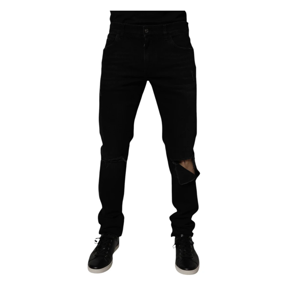 Dolce & Gabbana Men's Black Tattered Skinny Denim Jeans
