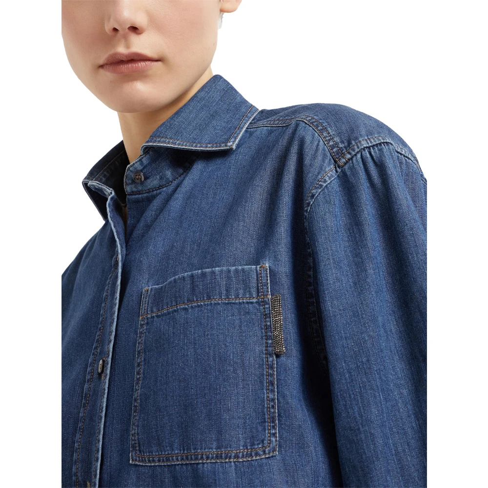 BRUNELLO CUCINELLI Blauwe Denim Klassieke Kraag Shirt Blue Dames