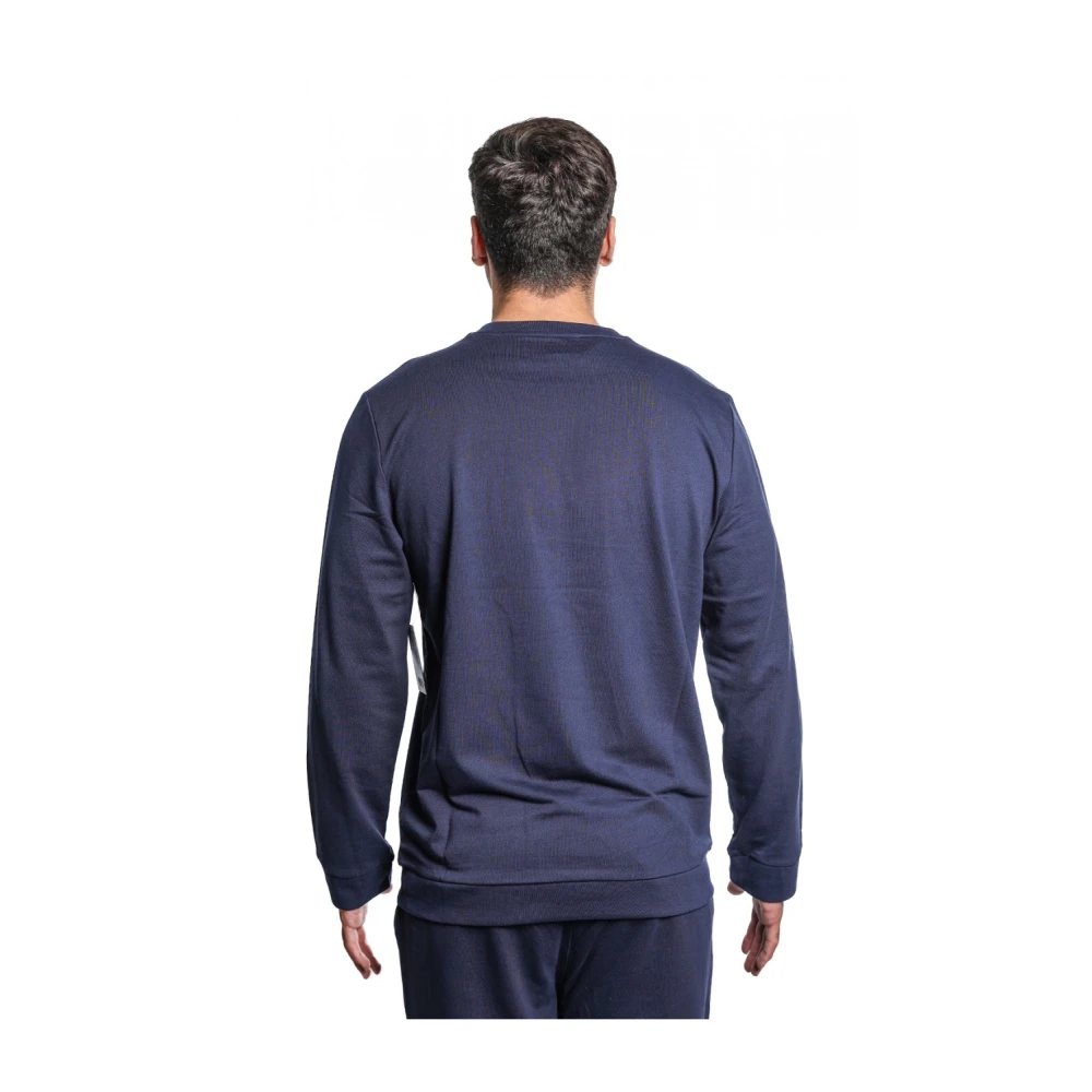 Polo Ralph Lauren Blauwe Katoenmix Sweatshirt met Geribbelde Ronde Hals en Lange Mouwen Blue Heren