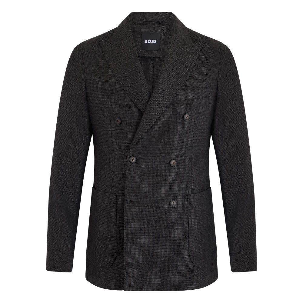 Hugo Black Double-Breasted Wool Jacket - Male - Blazers - M - Jackets