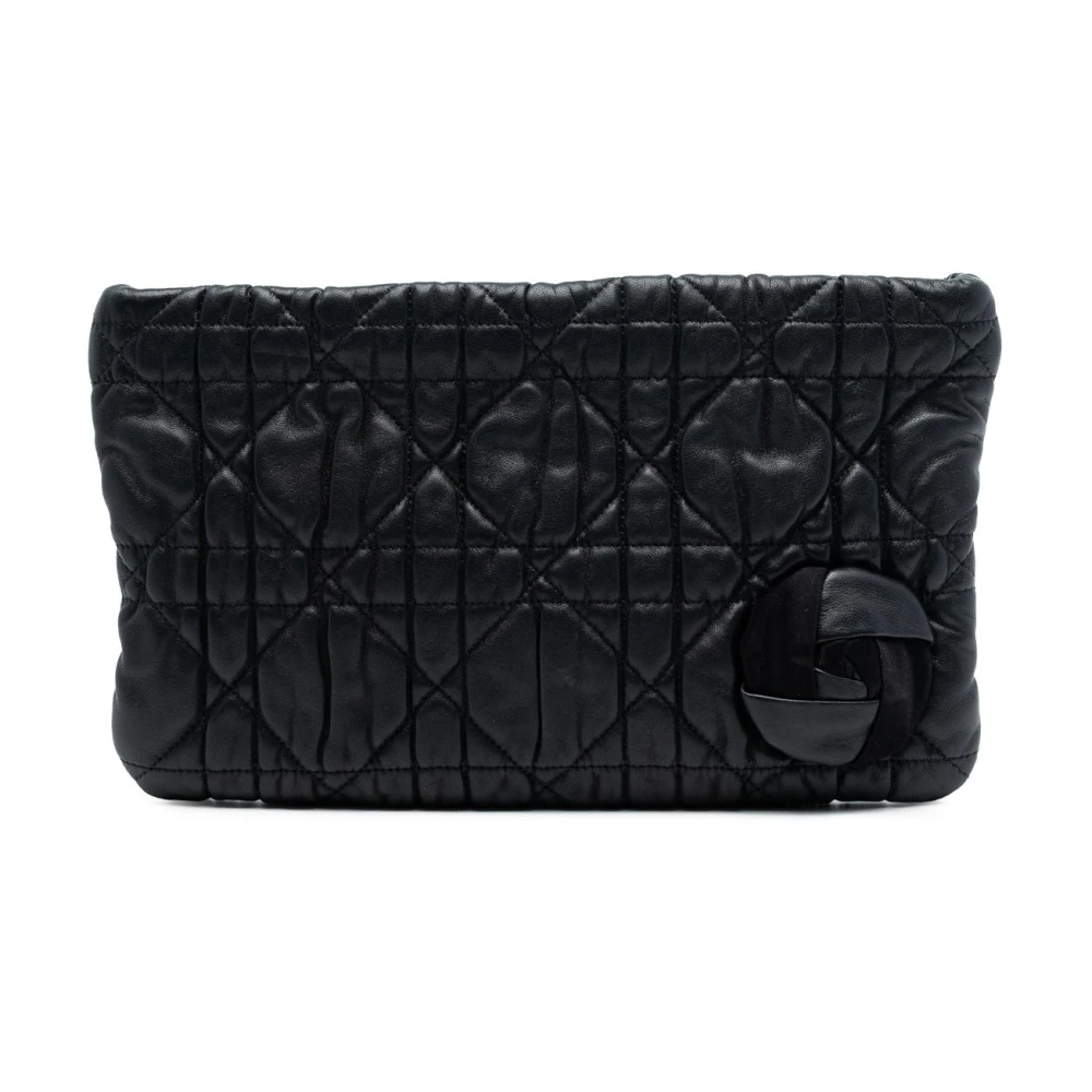 Dior Vintage Women's Black Pre-Owned Quilted Leather Clutch