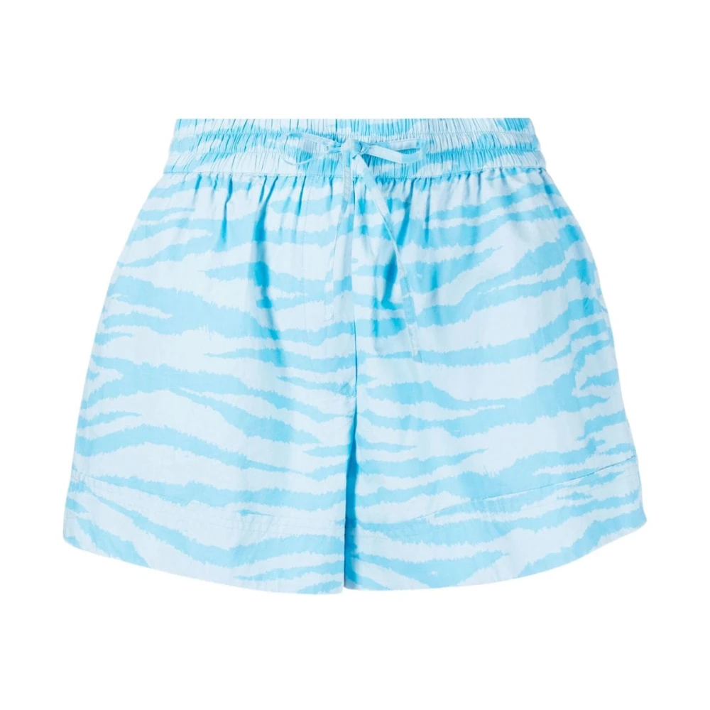 Ganni Katoenen Elastische Bedrukte Shorts Blue Dames