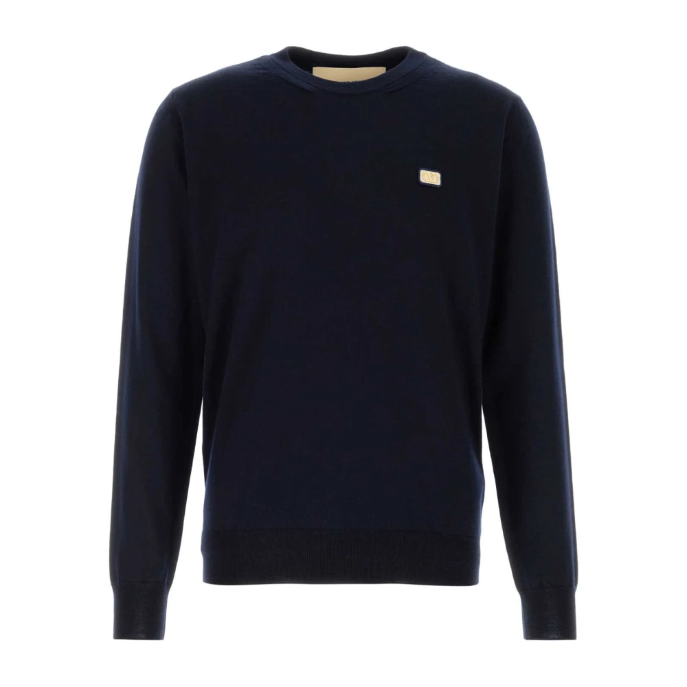 Valentino Garavani Round-Neck Knitwear, Male, L, Wool Vlogo Jumper Blue