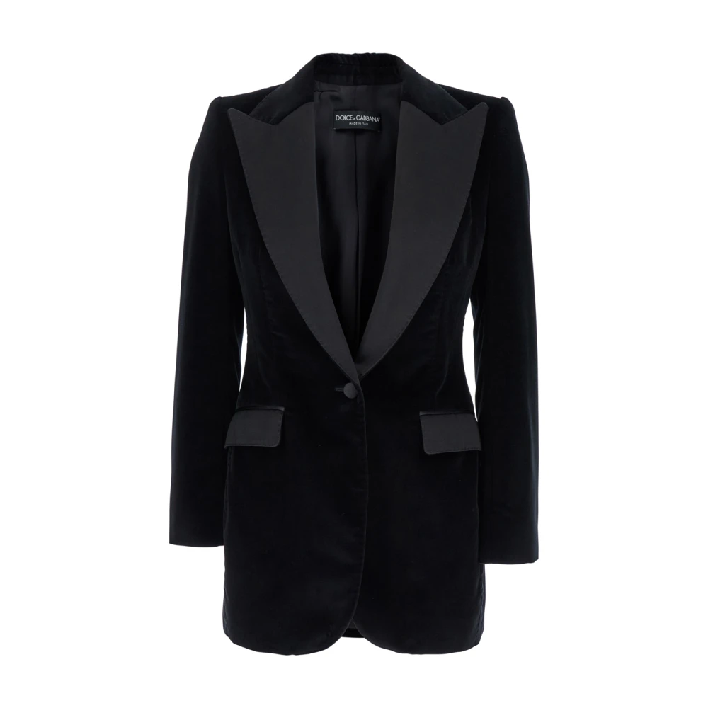 Dolce & Gabbana Zwart Peak Revers Jas Regular Fit Black Dames