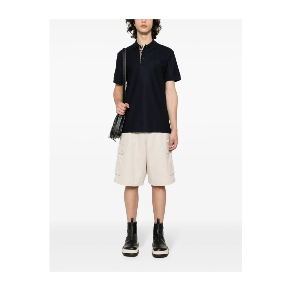 Burberry Blauw Logo Polo Shirt Klassieke Kraag Blue Heren