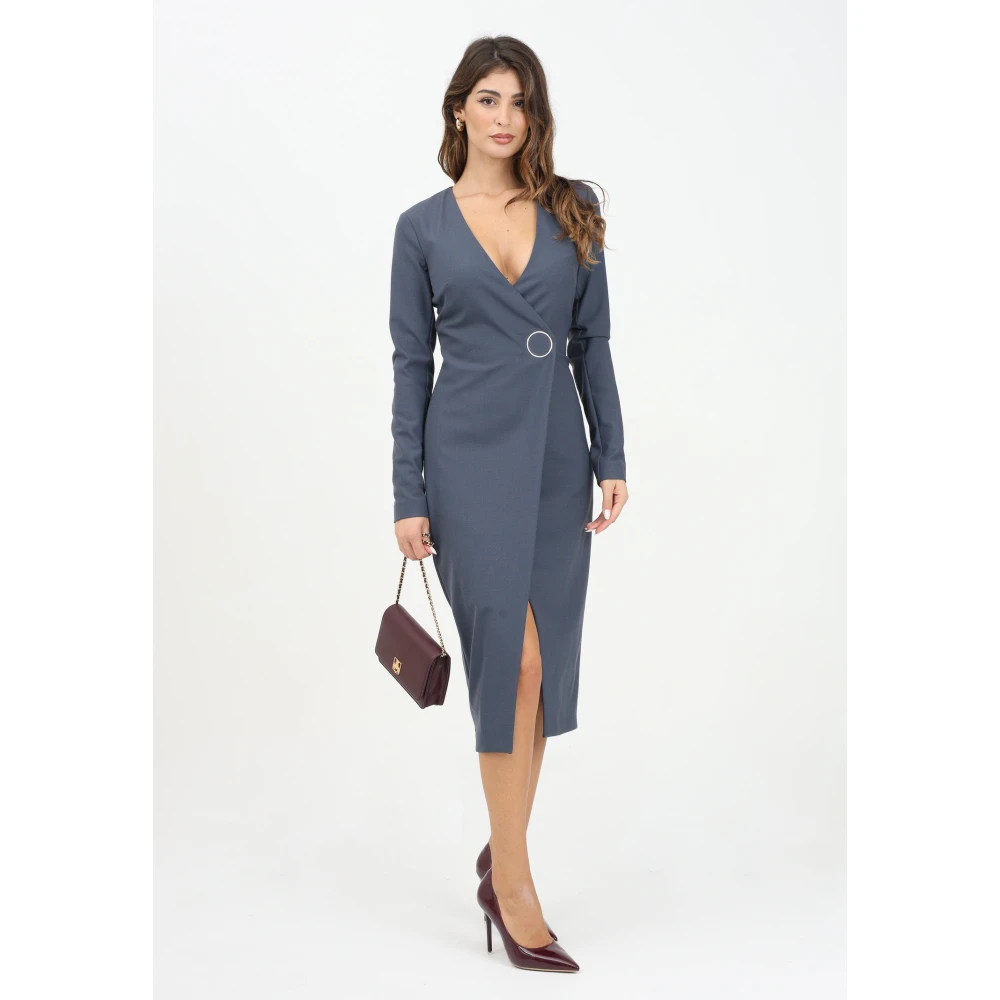 PATRIZIA PEPE Grijze Midi Jurk Moderne Lijnen Chic Gray Dames