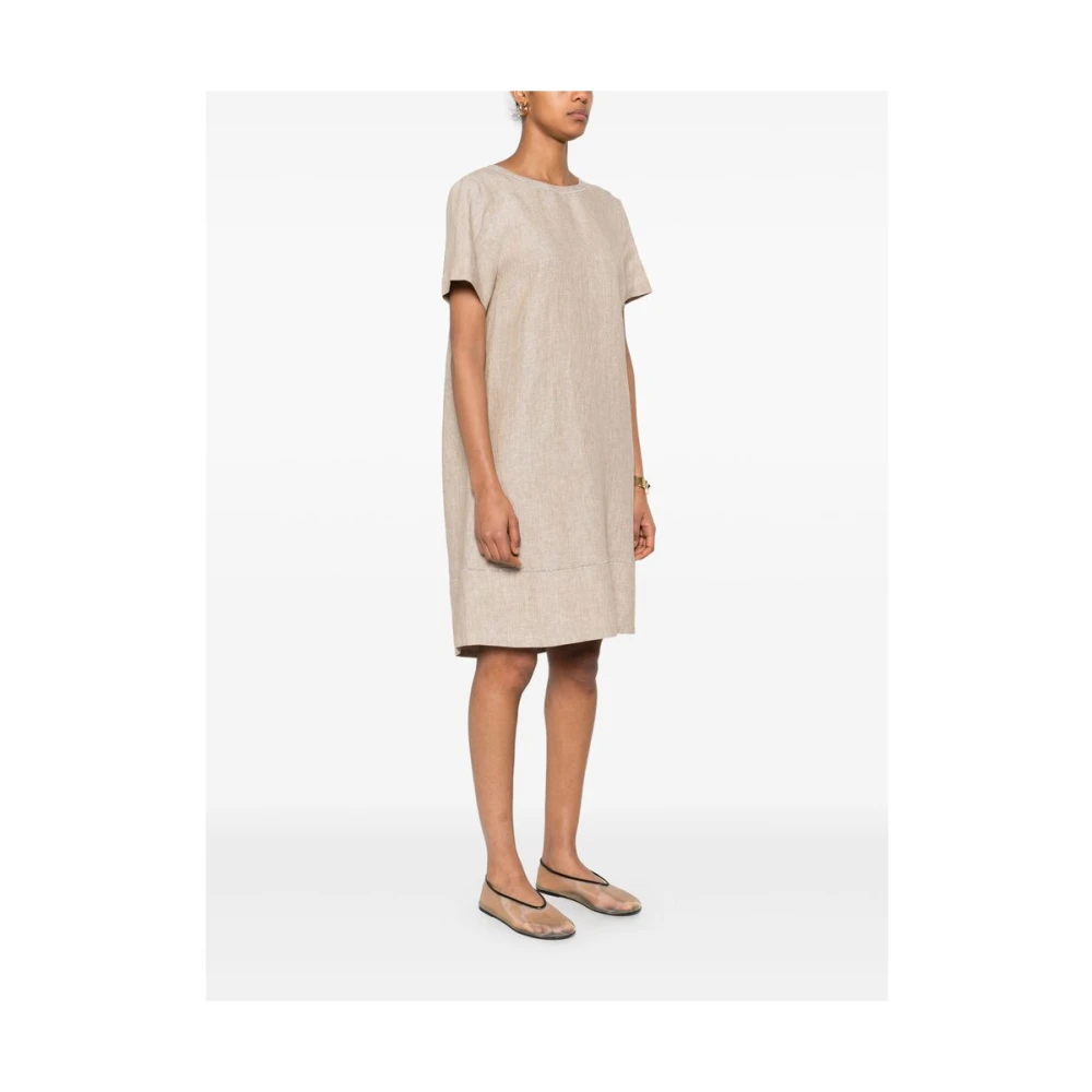 PESERICO Beige Jurk met Zakken en Ronde Hals Beige Dames