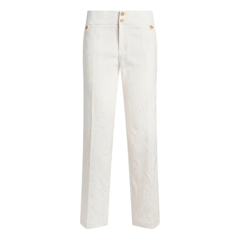 Etro White Straight Trousers, Female, M, Flared Cotton-Blend Jacquard Trousers