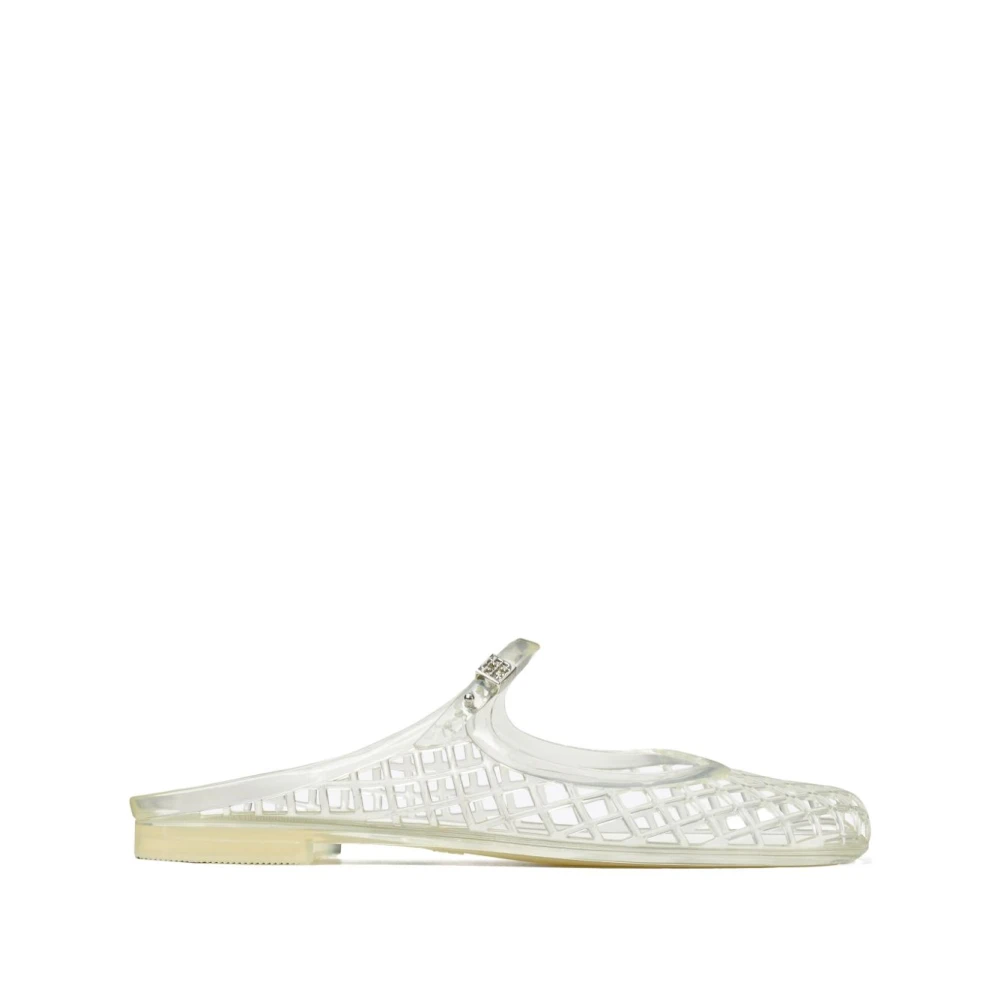 Tory Burch Women's White Flat Shoes With Logo Buckle - Mules - 7 Uk - Shoes