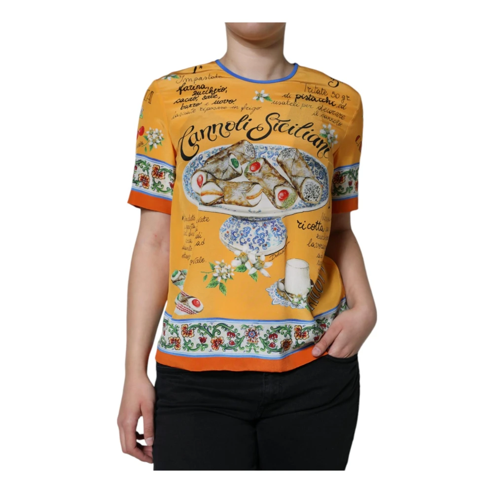 Dolce & Gabbana Zijden Cannoli Print Korte Mouwen Top Multicolor Dames