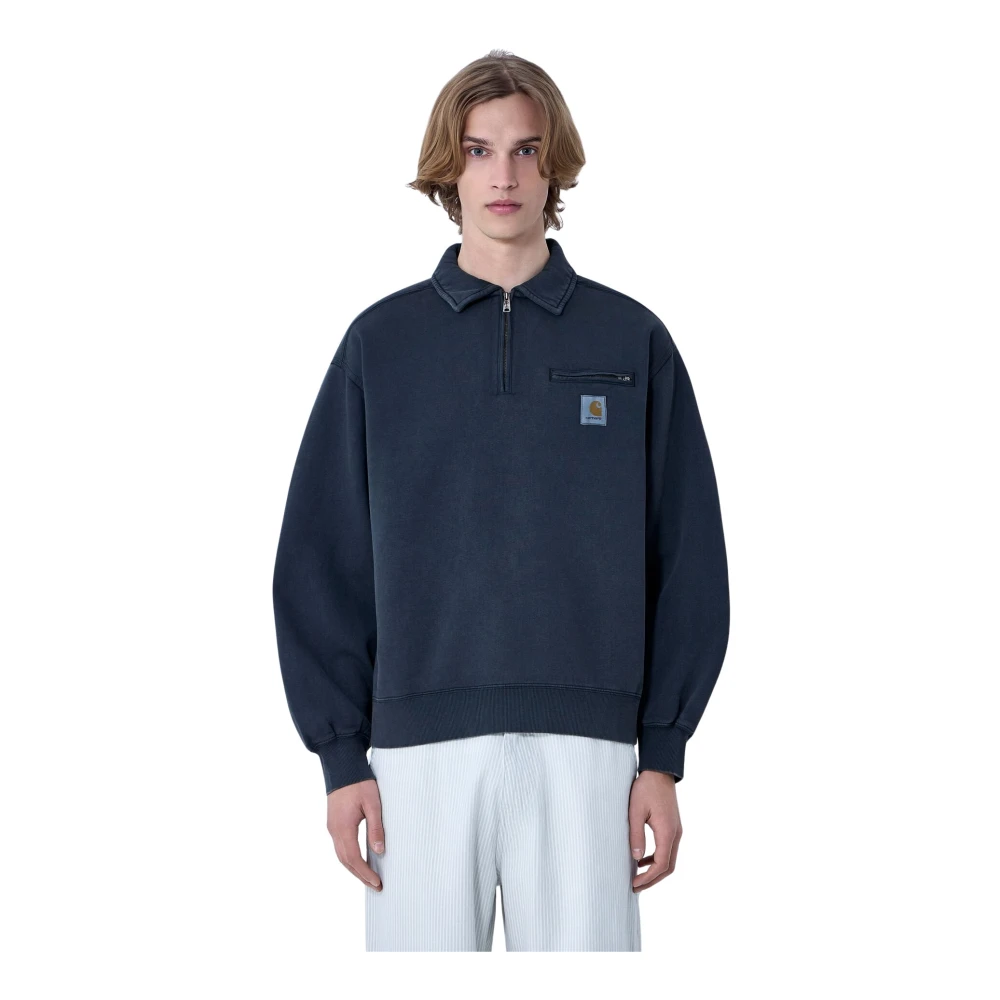 Carhartt Wip Men's Blue Zip-Throughs, M, Half Zip Detroit Sweatshirt