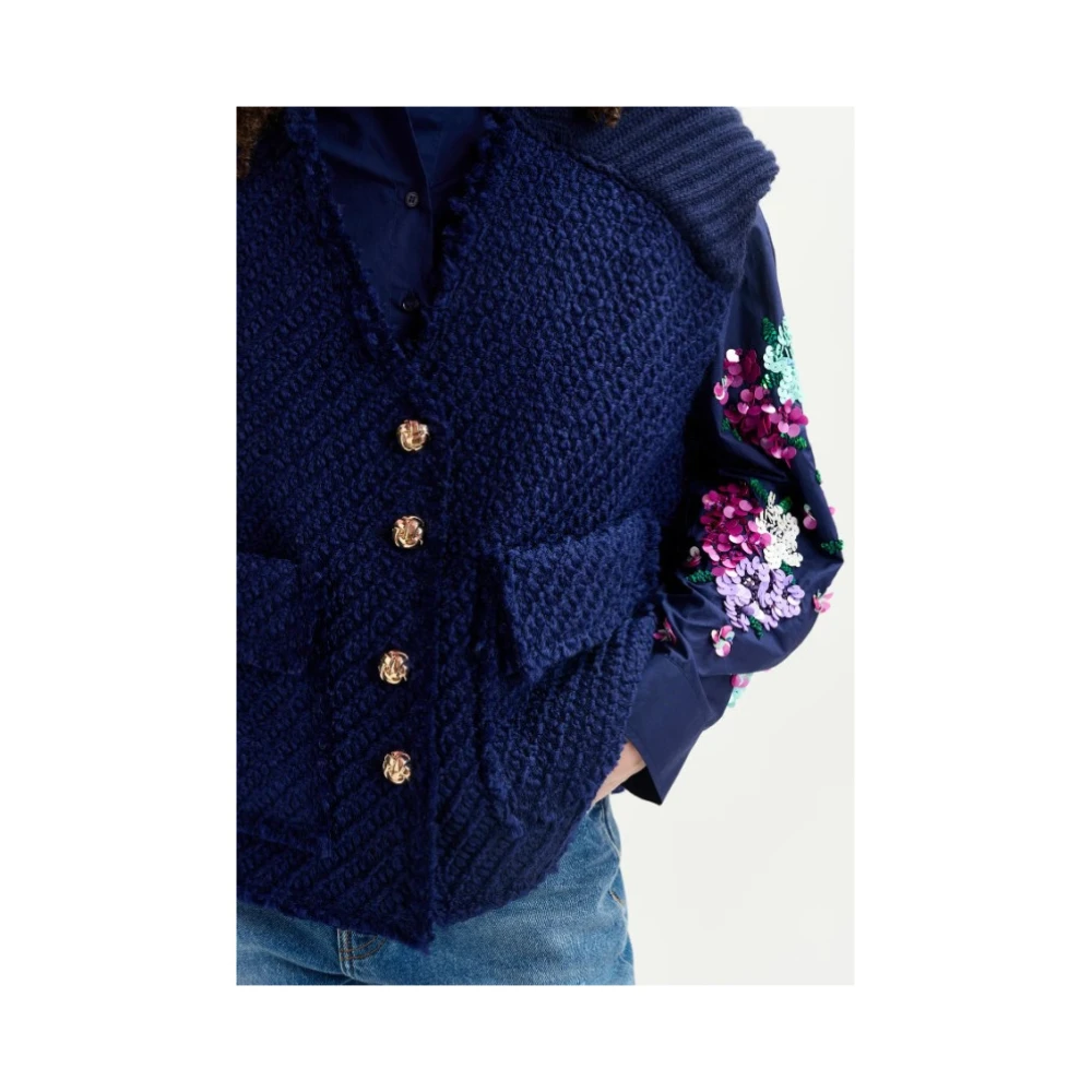 Essentiel Antwerp Geologische Mouwloze Wollen Blend Vest Blue Dames