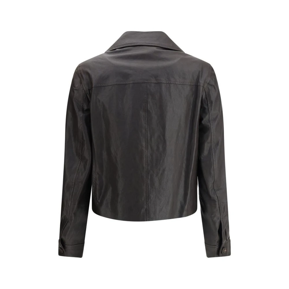 BRUNELLO CUCINELLI Klassieke Leren Jas Dubbele Rij Elegant Brown Dames