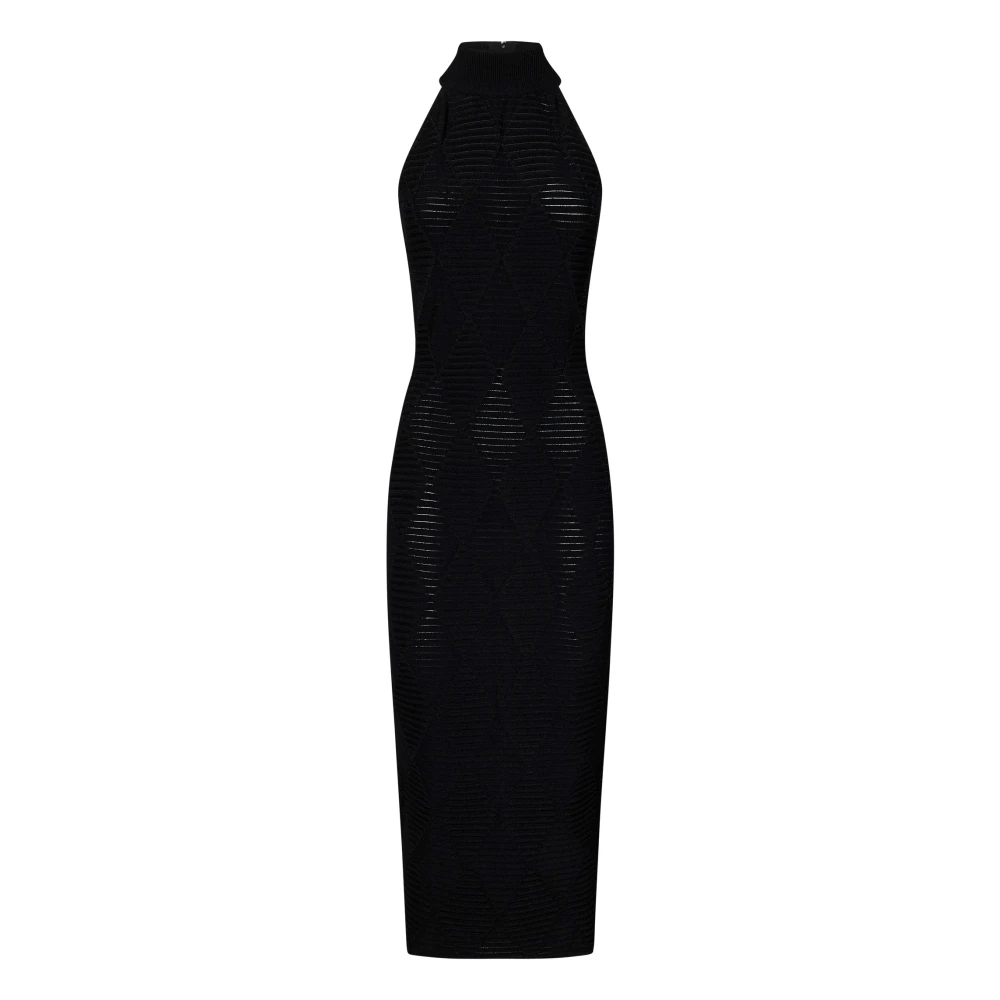 Balmain Zwart Diamond Jacquard Slim-Fit Midi Jurk Black Dames