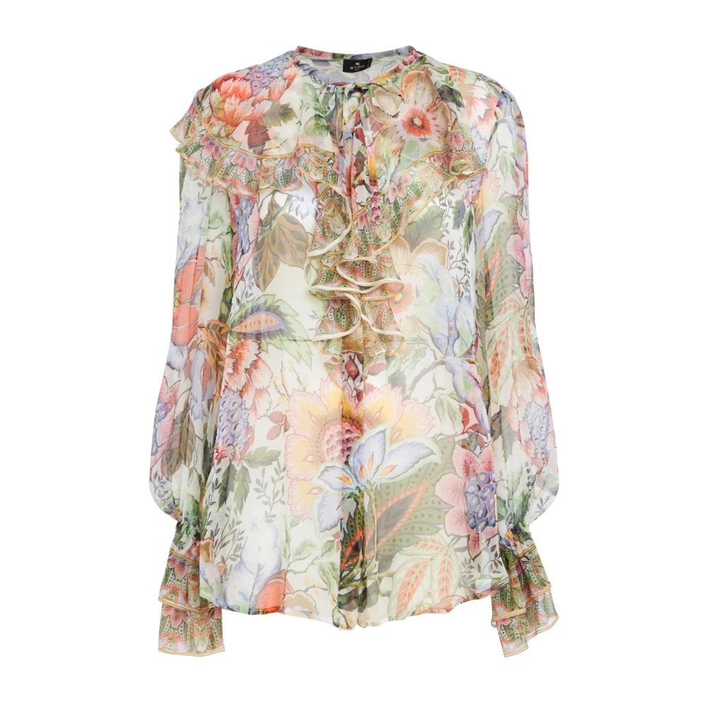 ETRO Zijden Bedrukte Witte Shirt Multicolor Dames