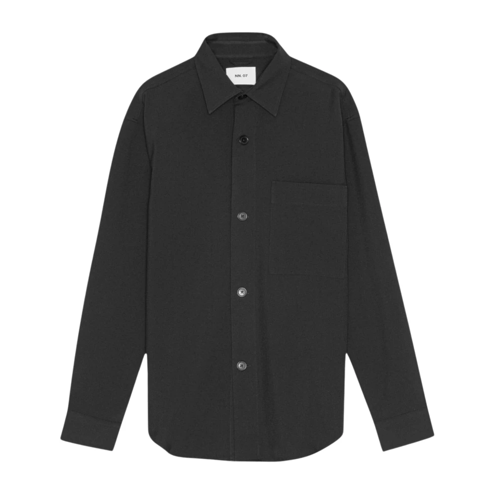 Nn07 Zwarte Overshirt met Logoknoppen Black Heren