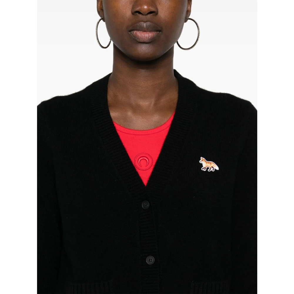 Maison Kitsuné Zwarte Gebreide Baby Fox Patch Vest Black Dames