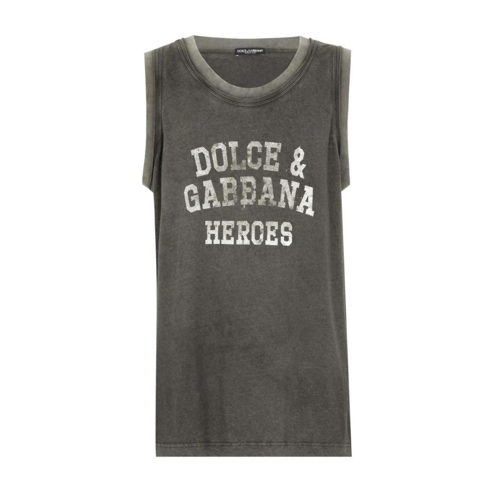 Dolce & Gabbana Grijze Jersey Tanktop met Logoprint Gray Heren