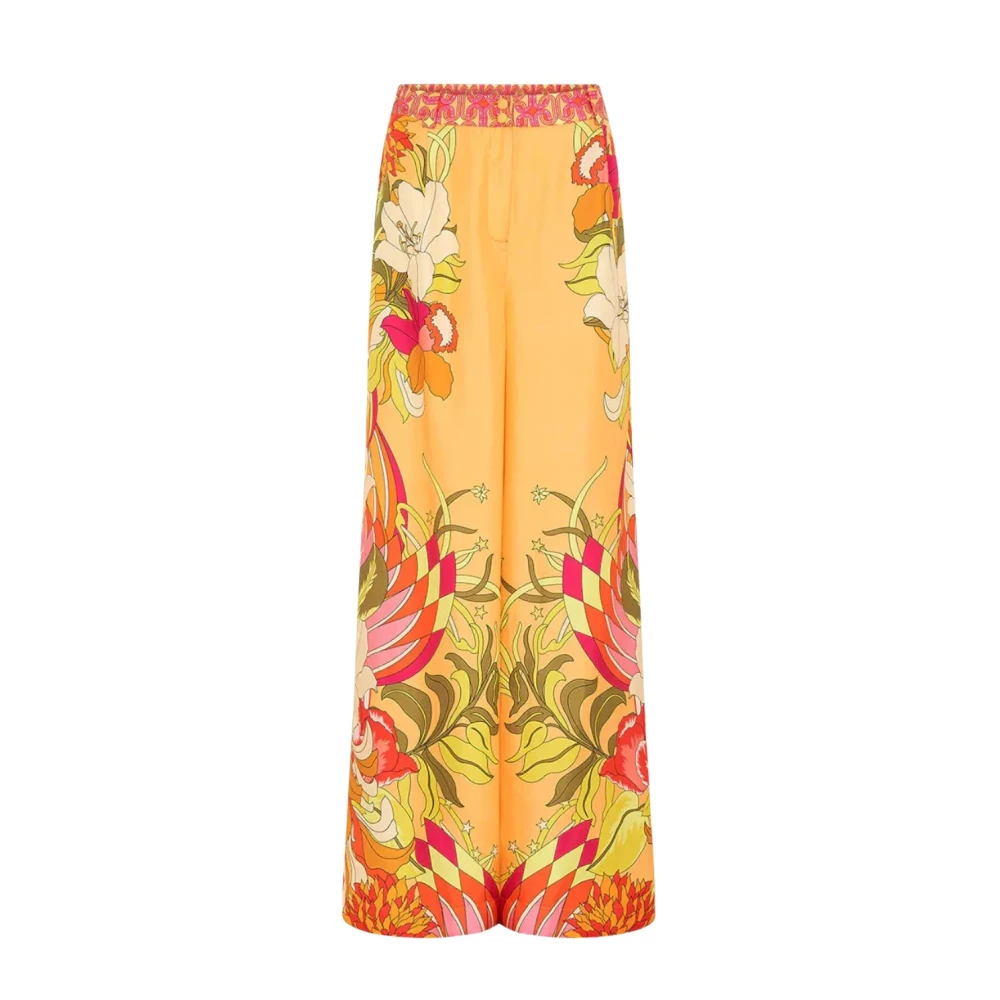 Camilla Orange Wide Trousers, Female, S, Floral Silk Wide Leg Trousers
