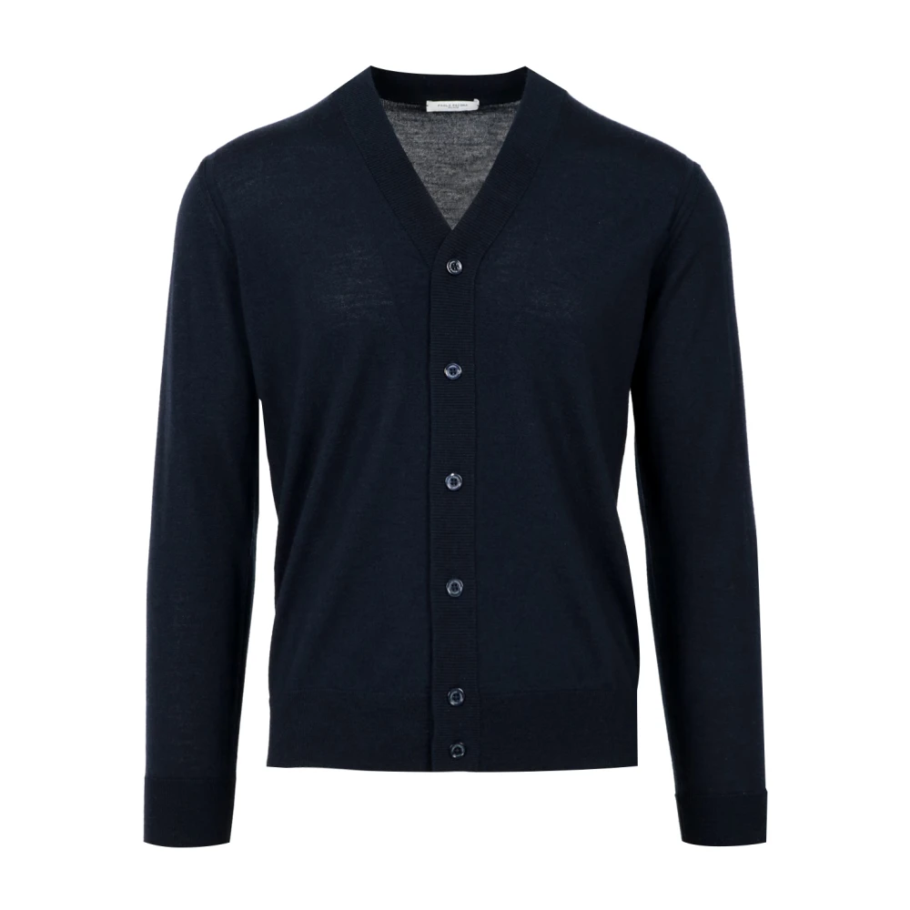 Paolo Pecora Blauwe Wol Cardigan V-Hals Sweater Blue Heren