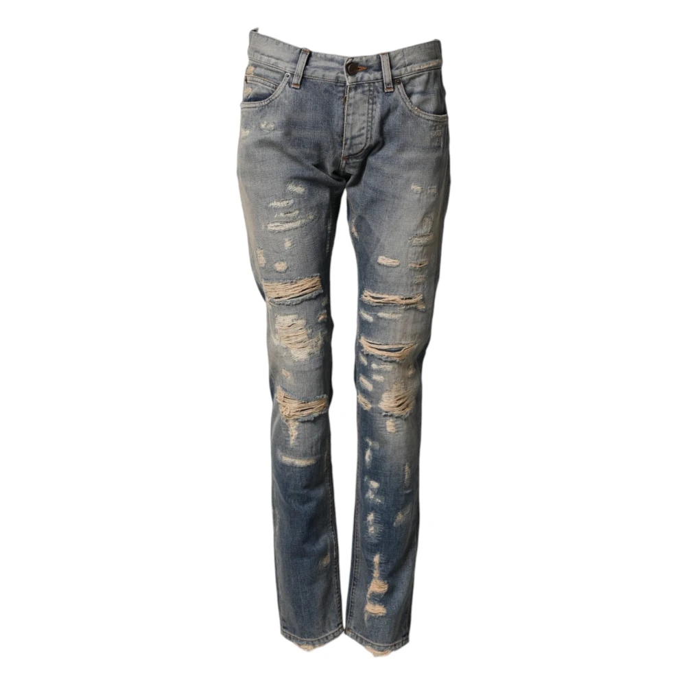 Dolce & Gabbana Women's Blue Tattered Skinny Jeans