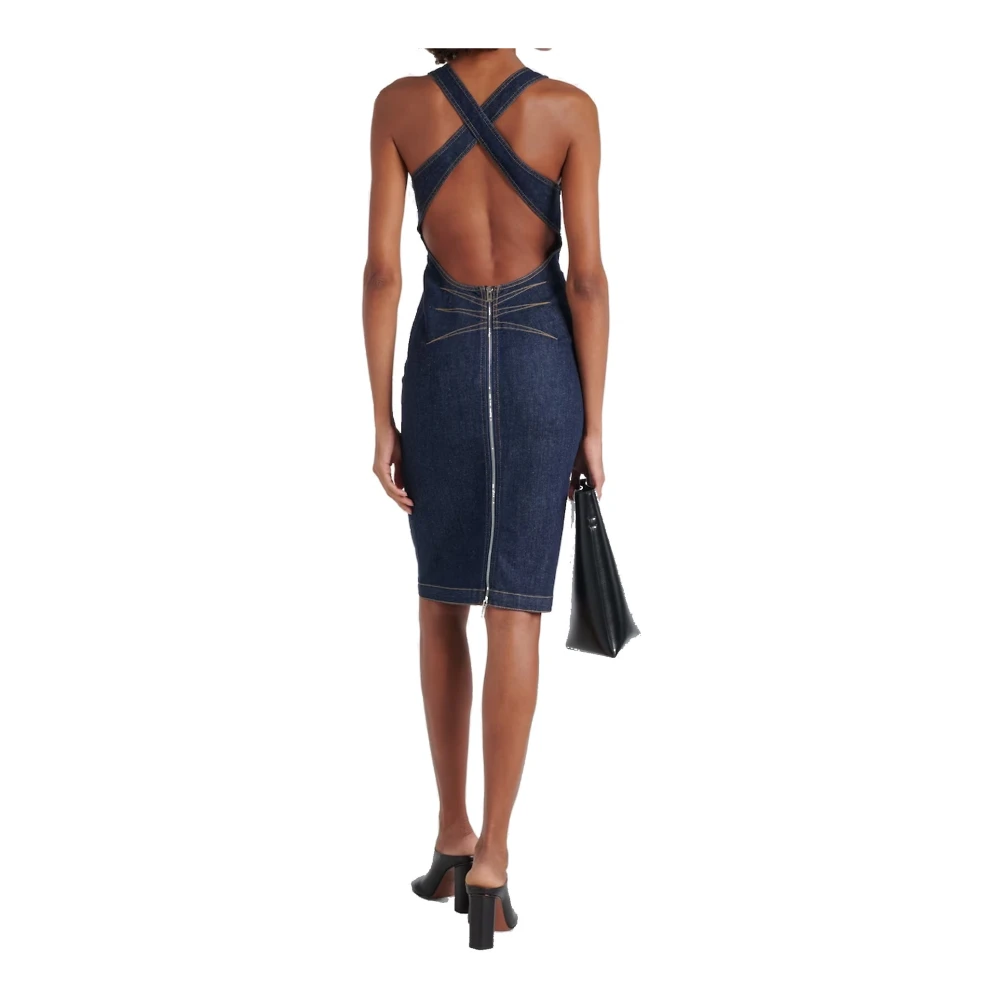 Alaïa Sculpt Denim Jurk met Strakke Taille Blue Dames