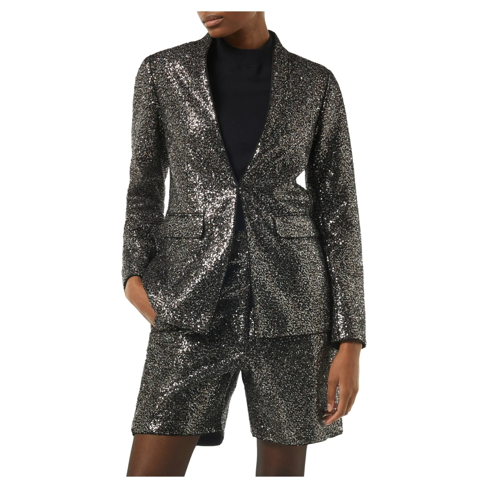 comma Paillettenblazer met opstaande kraag Black Dames
