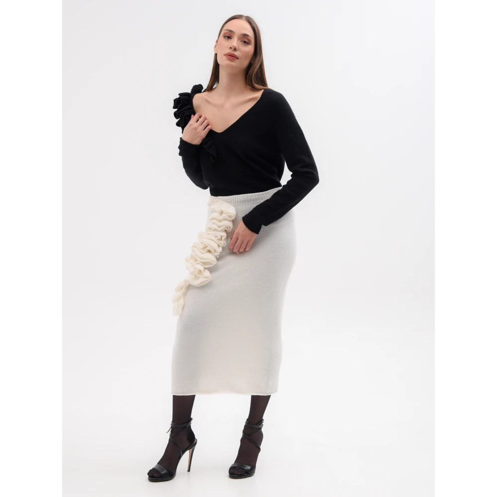 Liviana Conti Beige Ruffle Appliqué Gebreide Pencil Rok Beige Dames