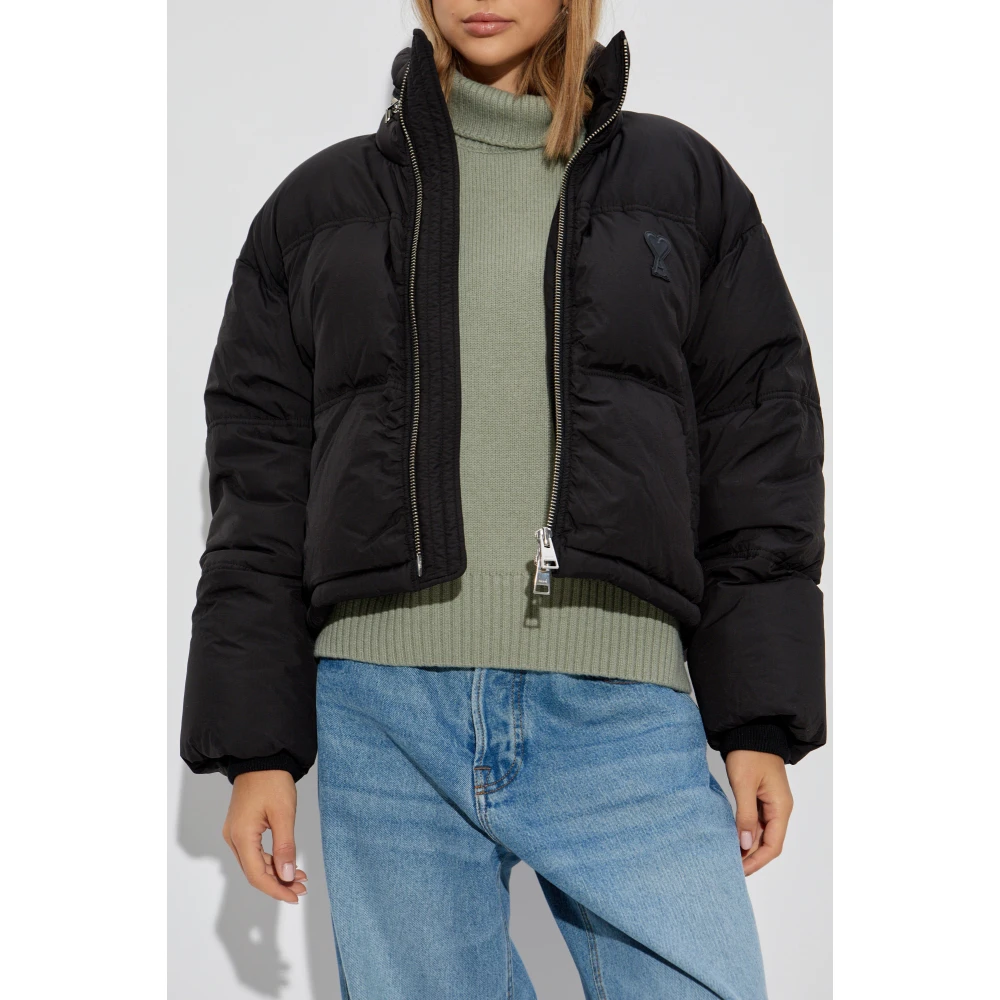 Ami Paris Donsjack met capuchon opgeborgen in de kraag Black Dames