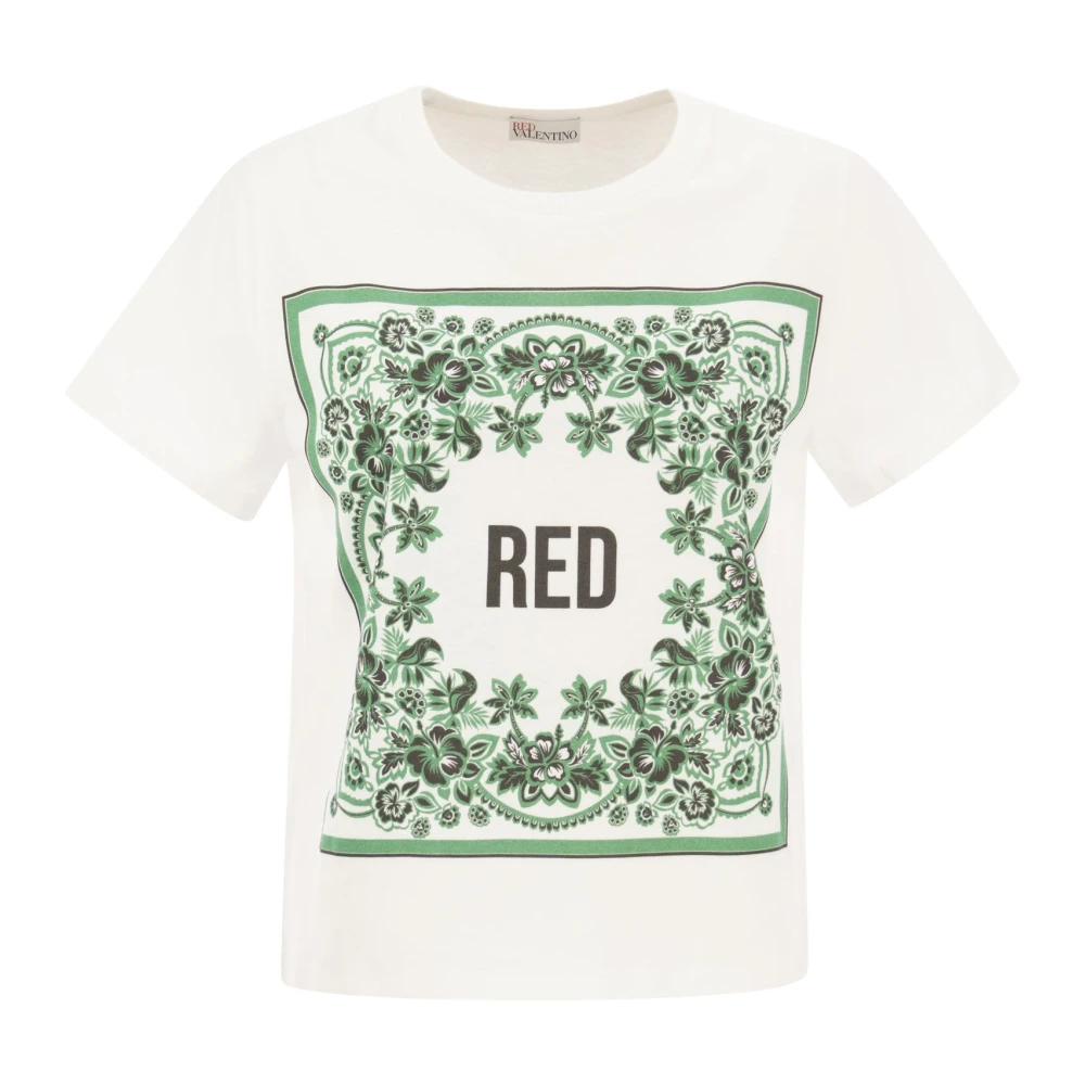 RED Valentino Bloemenprint Logo T-Shirt White Dames