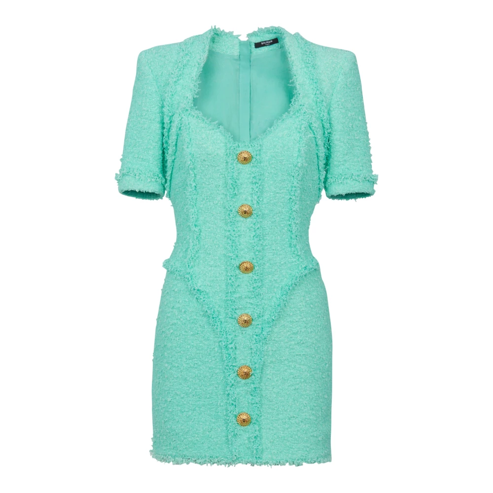 Balmain Tweed jurk met knopen Blue Dames