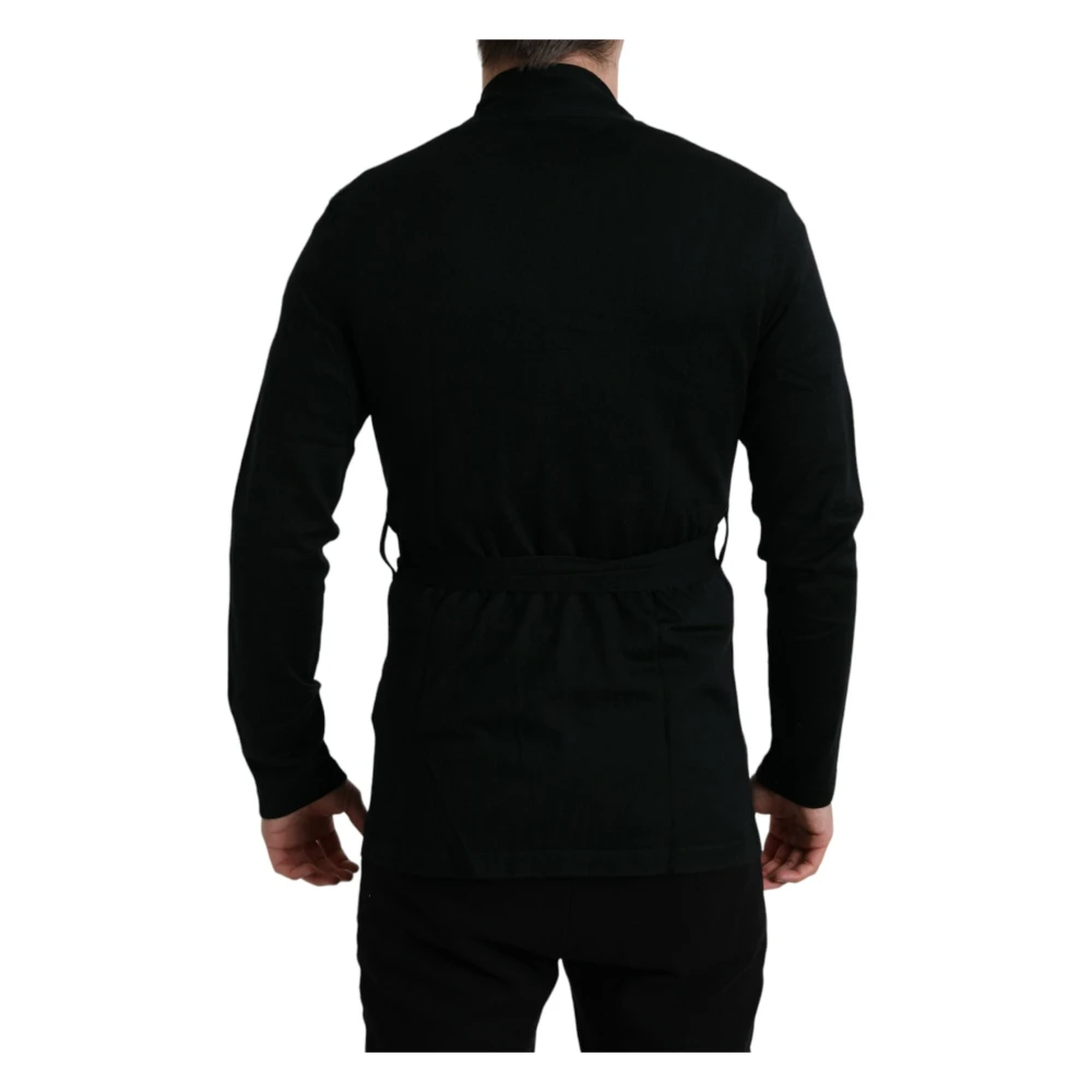 Dolce & Gabbana Luxe Zwarte Kasjmier Badjas met Tailleband Black Heren
