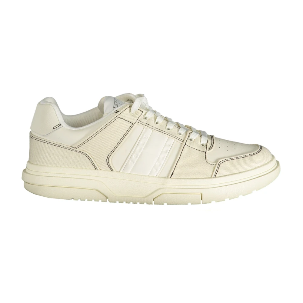 Tommy Hilfiger Men's White Sneakers, 9 Uk, Sporty Lace-Up Trainers With Contrast Details