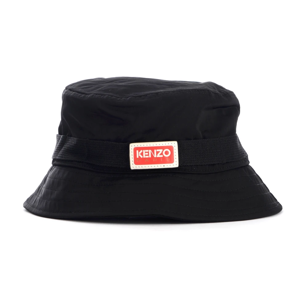 Kenzo Zwarte Logo Bucket Hat met Rode en Witte Voorkant Black Heren