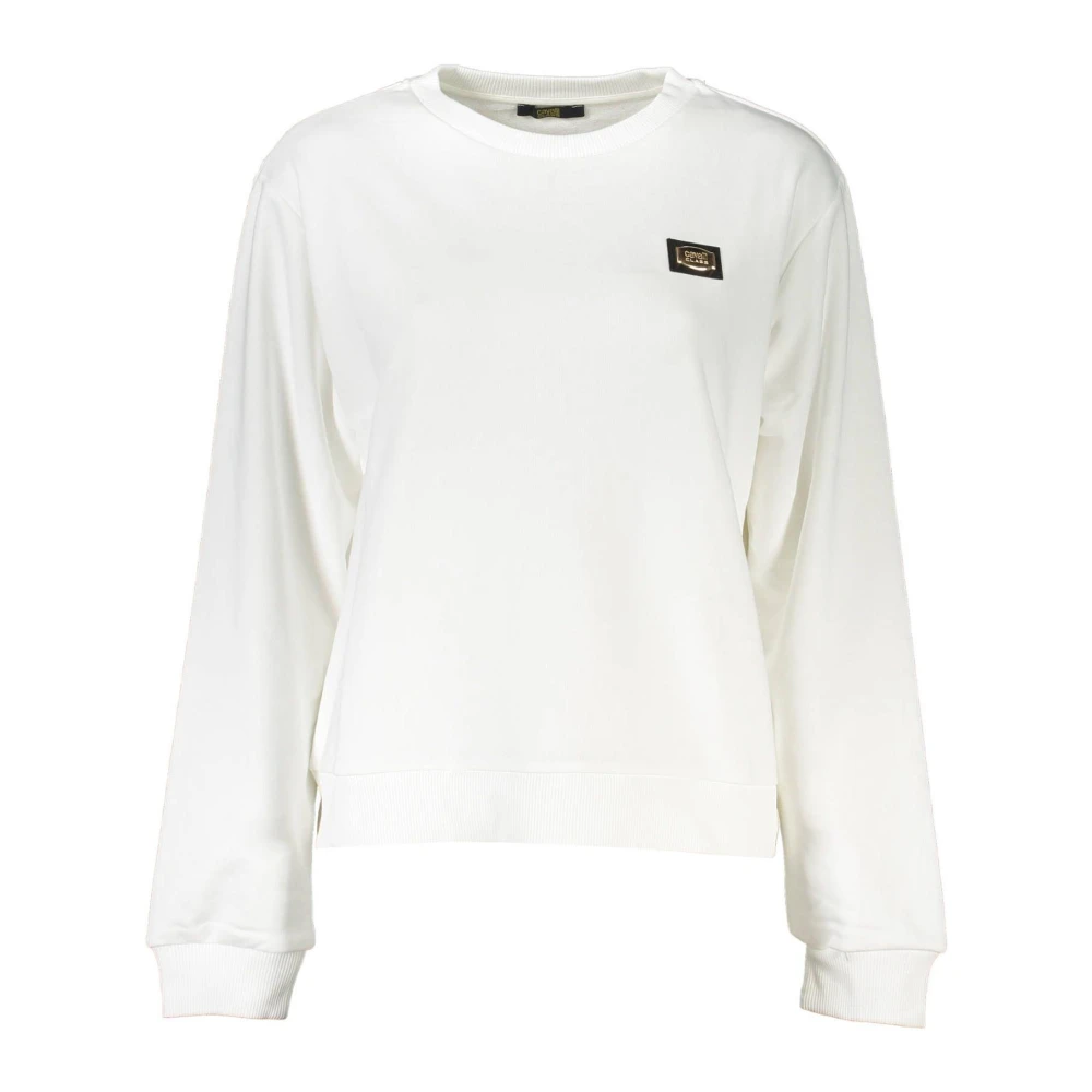 Cavalli Class Women's White Sweatshirts, Xl, Brushed Cotton Logo Jumper