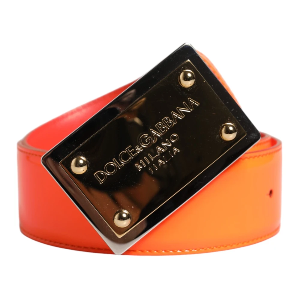 Dolce & Gabbana Belts, Unisex, One Size, Gold Metal Logo Buckle Belt Orange