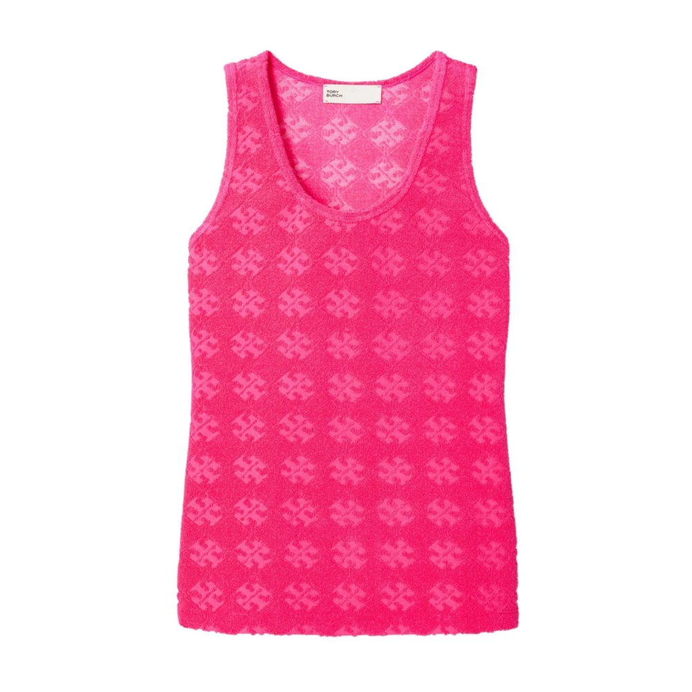 Tory Burch Women's Fuchsia Monogram Scoop Neck Top