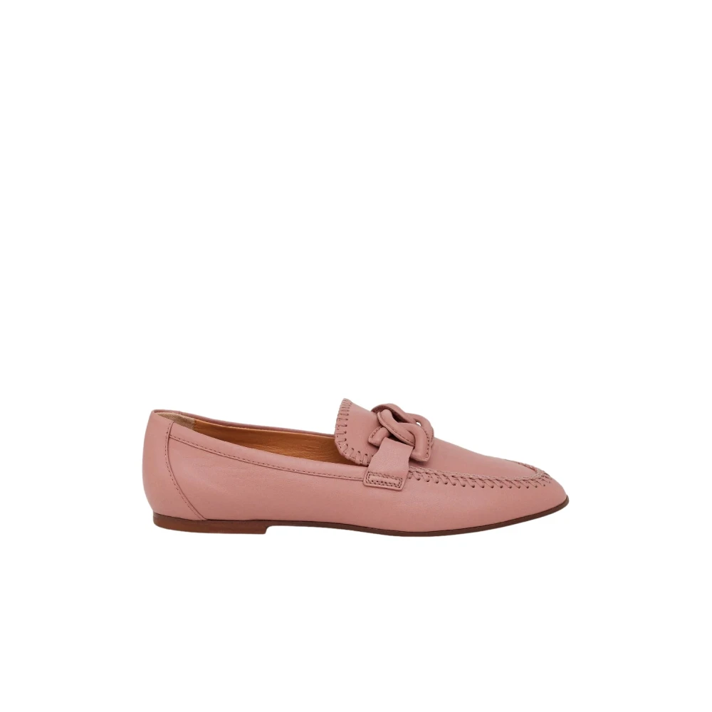 Tod's Women's Pink Leather Moccasins - Loafers - 4 Uk - Shoes