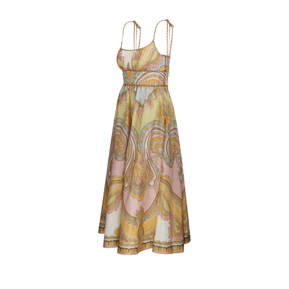 Zimmermann Gouden Paisley Midi Picknick Jurk Multicolor Dames