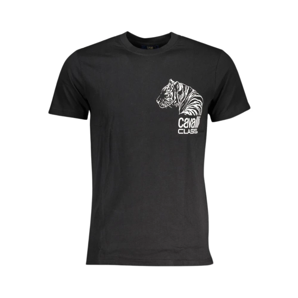 Cavalli Class Zwart Katoenen T-shirt met Print Logo Black Heren