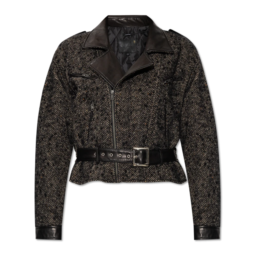 R13 Exaggerated Shoulder Motorcycle Jacket Brown Dames