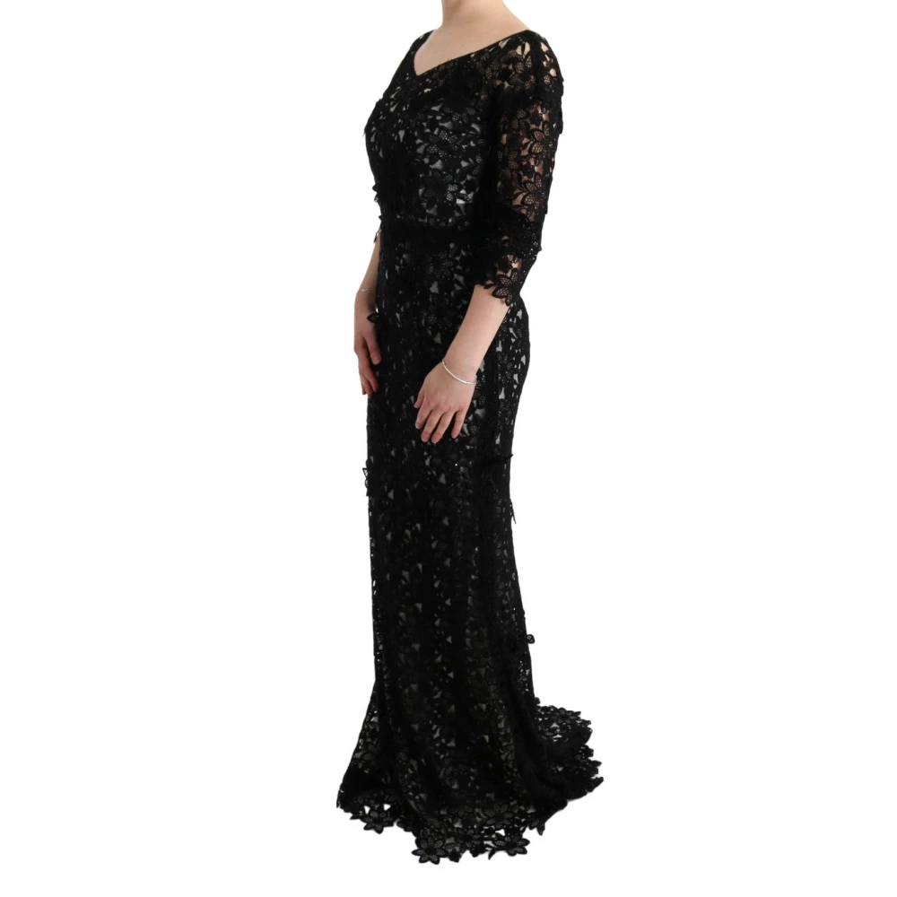 Dolce & Gabbana Zwarte Bloemen Lange Jurk Black Dames