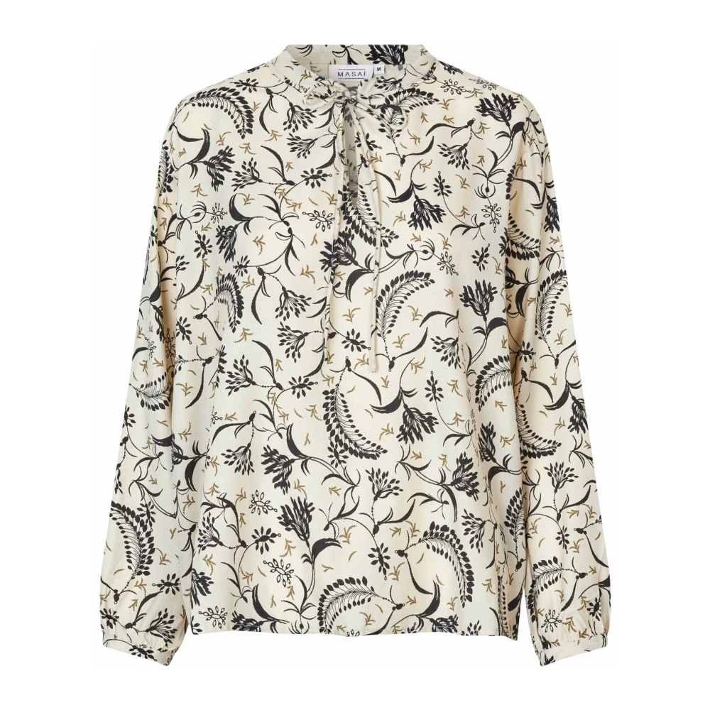 Masai Zwarte Top met V-Hals en Print Multicolor Dames