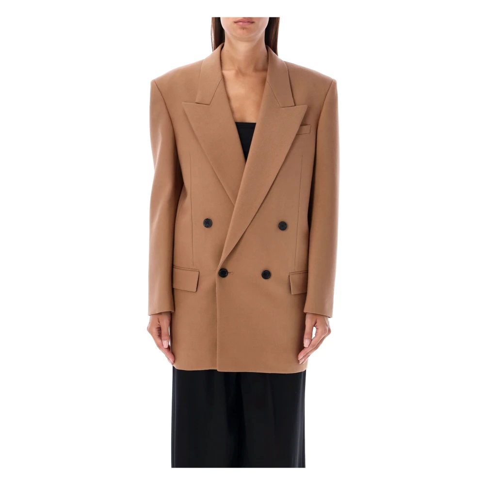 Saint Laurent Wollen Blazer Jas Praline Beige Brown Dames